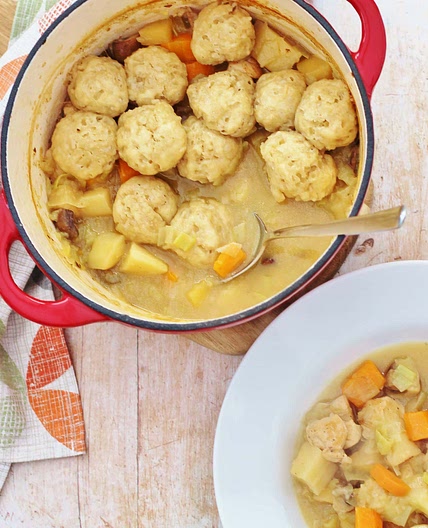 Roast Chicken Leftovers Stew with Easy Peasy Dumplings