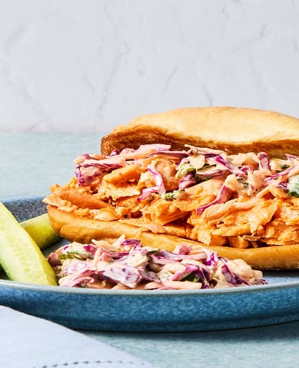 Salmon Banh Mi Baguettes with Spicy Slaw & Cucumber Spears