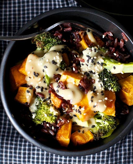 miso sweet potato and broccoli bowl