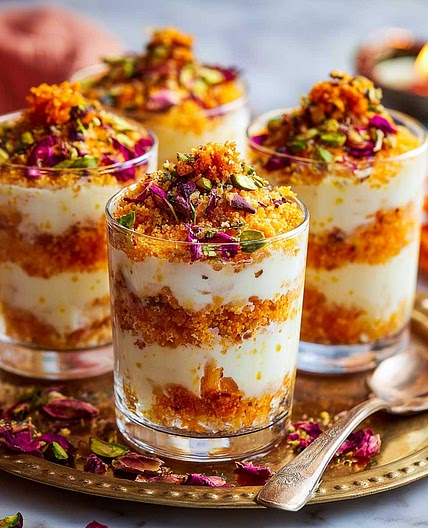 Motichoor Ladoo Cheesecake Shots