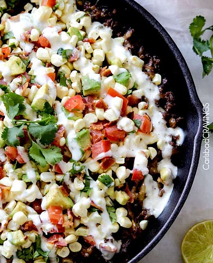 Ranch Taco Dip with Fresh Corn Avocado Bacon Salsa