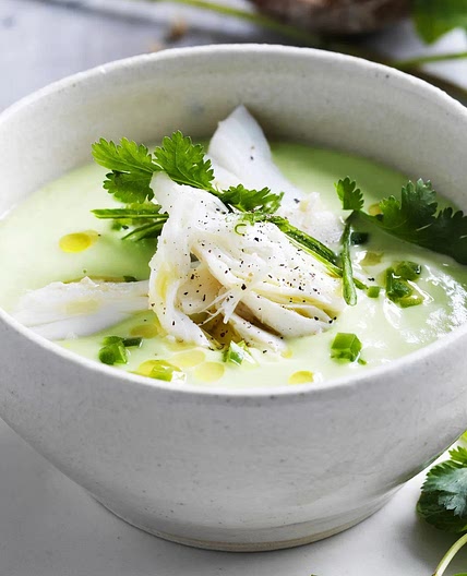 Chilled avocado soup with crab