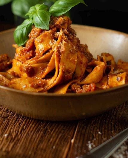 Pappardelle with Bolognese made with Red Lentils