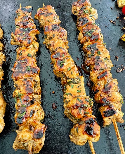 Blackstone Lemon Hot Honey Chicken Skewers