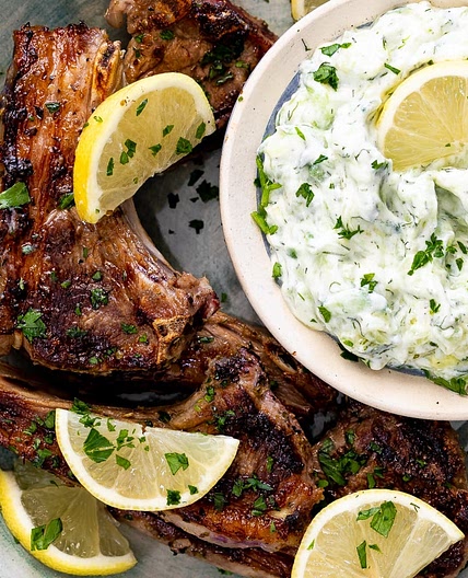 Greek lamb chops with tzatziki