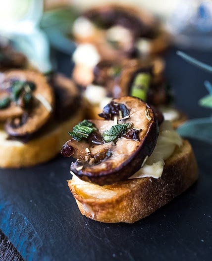 Mushroom Bruschetta with Brie, Sage and Truffle Oil