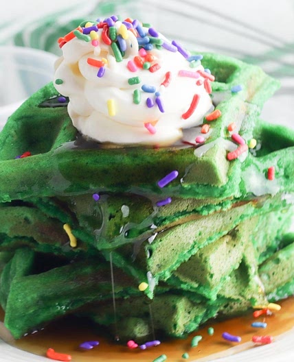 Delicious Fluffy St Patrick's Day Breakfast Waffles