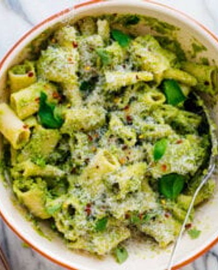 Broccoli Pesto Pasta with Green Olives