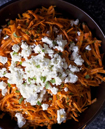 carrot salad with harissa, feta and mint