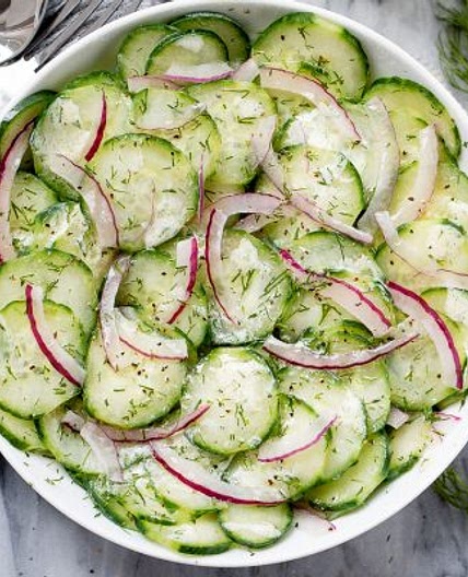 Marinated Cucumber Salad with Creamy Dill Sauce