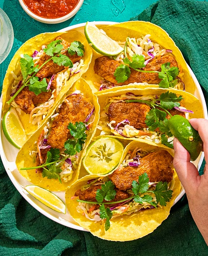 Chipotle Chicken Tacos with Honey-Lime Slaw