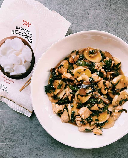 Stir-Fried Rice Cakes- Chicken and Mushroom Stir Fry