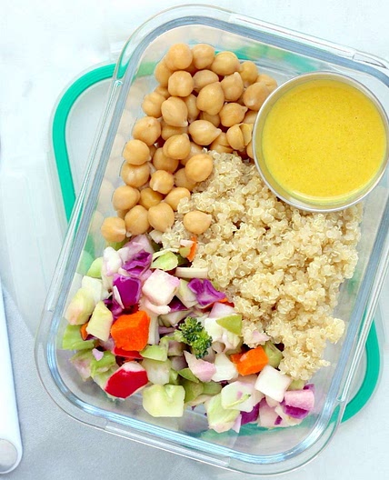 Chopped Veggie Grain Bowls with Turmeric Dressing