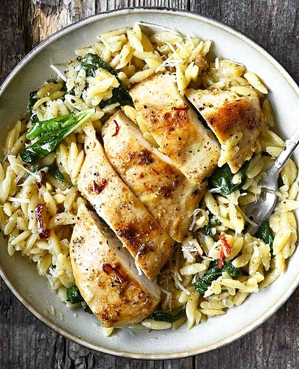 One Skillet Parmesan Chicken and Orzo