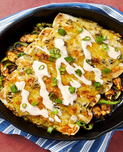 Salsa Verde Chicken Enchiladas with Mexican Cheese & Hot Sauce Crema
