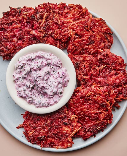 Beet Fritters With Beet Greens Yogurt