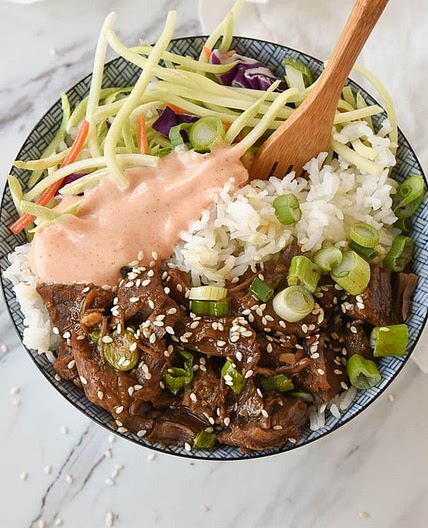 Korean BBQ Beef Bowls with Yum Yum Sauce