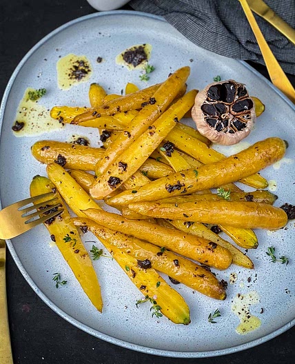 Roasted Yellow Carrots with Black Garlic