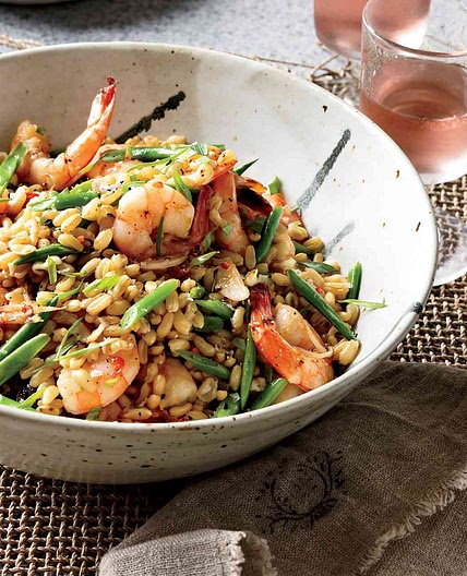 Warm Shrimp Salad with Kamut, Red Chile and Tarragon