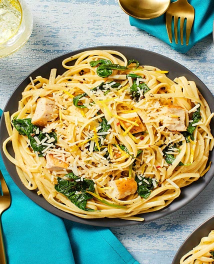 Lemon Pepper Chicken Linguine with Spinach and Parmesan