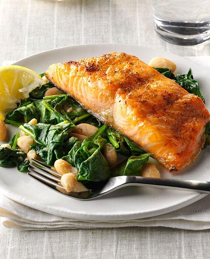Salmon with Spinach & White Beans