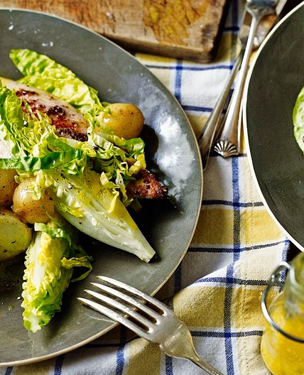 Grilled mackerel with new potatoes and salad