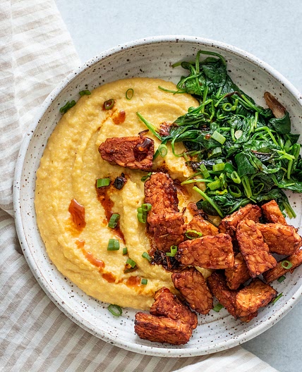 Breakfast Polenta Bowl with Smoky Air Fryer Tempeh