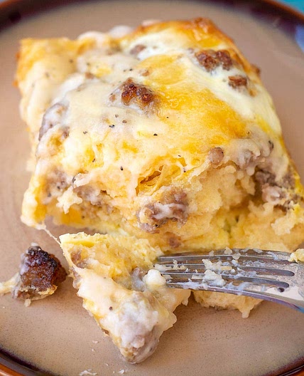 Biscuits and Gravy Casserole with Sausage and Eggs