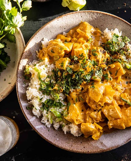 Crockpot Thai Yellow Curry Chicken with Garlic Rice
