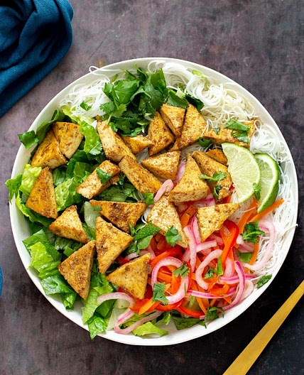 Vietnamese inspired Curried Tofu Summer Bowl