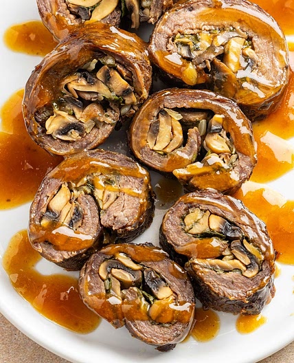 Mushroom-Stuffed Flank Steak Roll