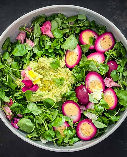 Red Beet Eggs Salad and Smashed Avocado