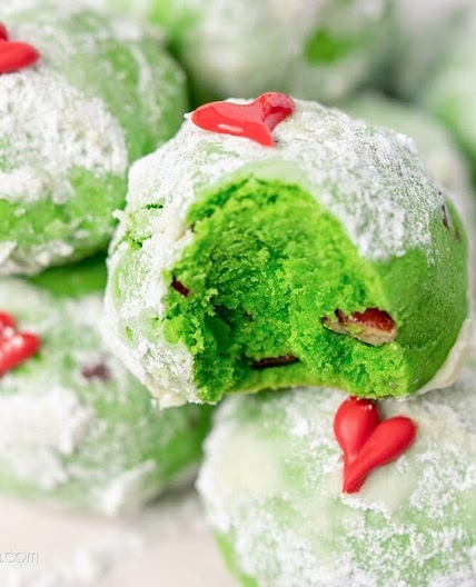 Grinch Cookies - Christmas Snowball Cookies