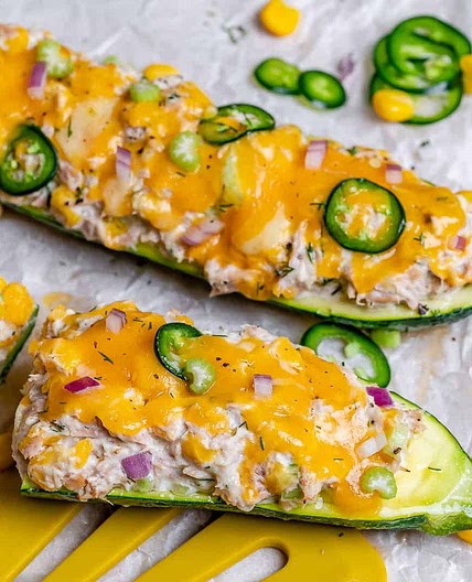 Low Carb Tuna Melt Zucchini Boats