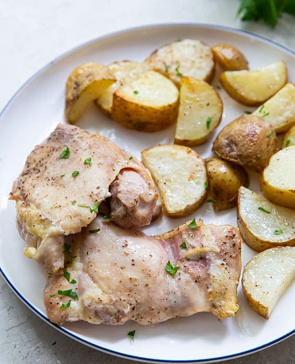 Air Fryer Chicken Thighs and Potatoes