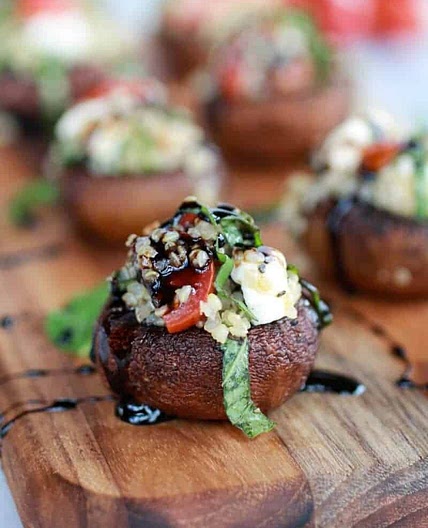 Caprese Quinoa Grilled Stuffed Mushrooms with Balsamic Glaze