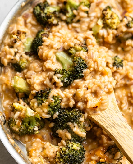 Roasted Broccoli and Cheddar Risotto for Two