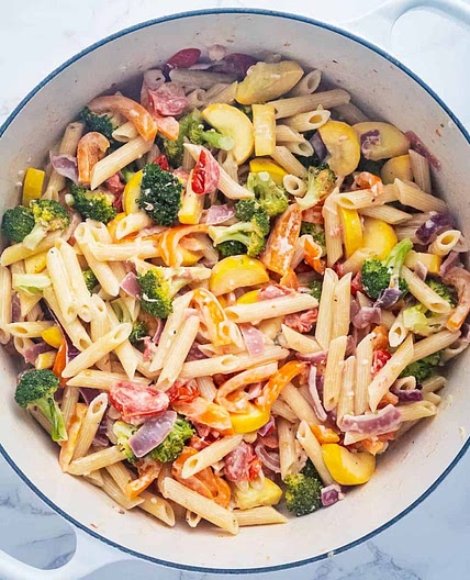 Creamy Rainbow Vegetable Pasta With Lemon and Parmesan