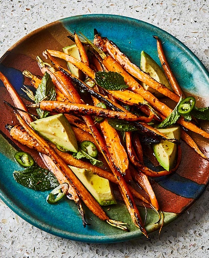 Grilled Carrots With Avocado and Mint