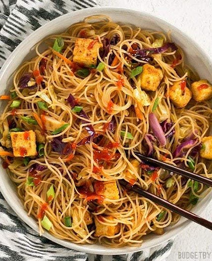 Singapore Noodles with Crispy Tofu