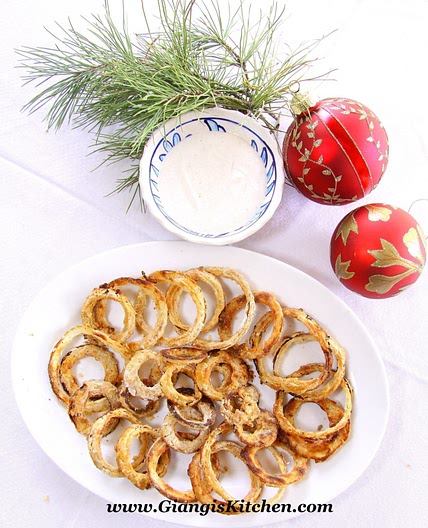 Oven Baked Onion Rings with Cumin Dipping Sauce