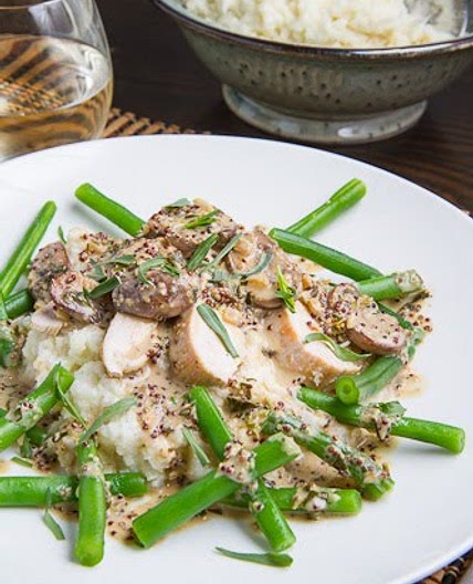 Pan Seared Chicken Breasts in a Mushroom, Tarragon and Mustard Pan Sauce