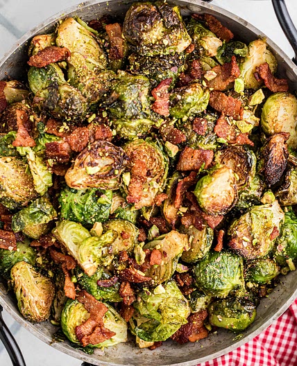 Maple Bacon Brussel Sprouts with Pistachios