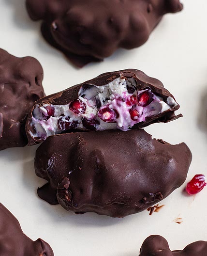 Chocolate Covered Pomegranate Yogurt Clusters