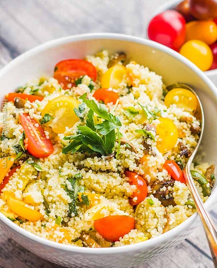 Easy Couscous with Grilled Vegetables, Lemon & Goat Cheese