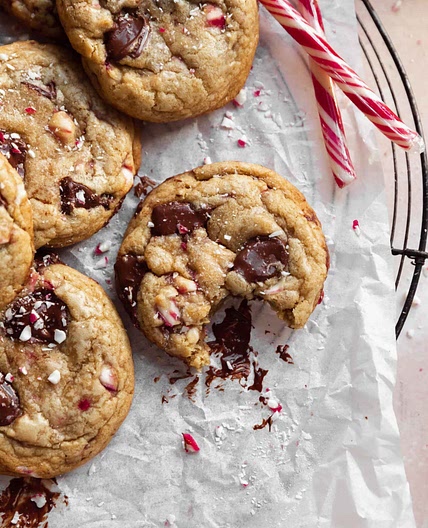 Loaded Candy Cane Chocolate Chip Cookies