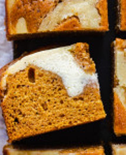 Vegan pumpkin cake with cheesecake swirls