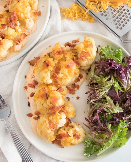 Cauliflower-Bacon "Mac & Cheese" Gratin with Mixed Greens