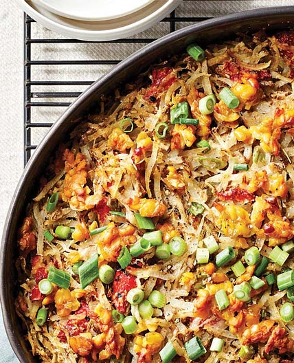 Vegan Hash Brown Casserole with Tempeh Crumbles