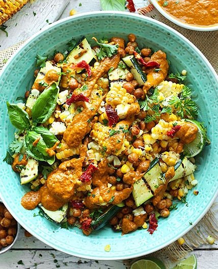 Grilled Corn & Zucchini Salad with Sun-Dried Tomato Vinaigrette
